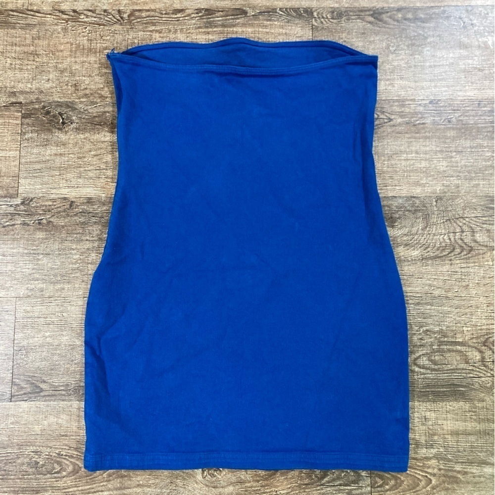 Zara Bandeau Strapless Bodycon Dress French Blue Denim Stretch Size L - Picture 9 of 9